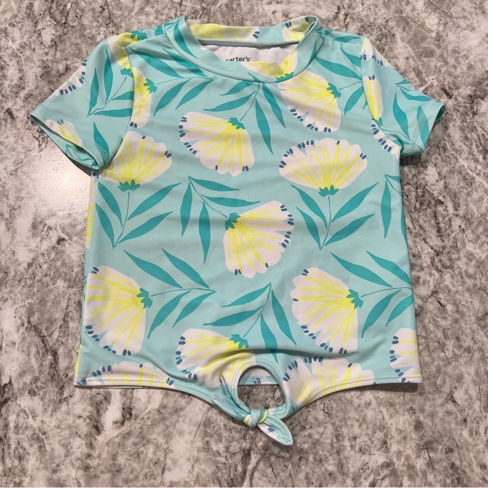 Carters Swim top 4T rash guard flowers blue yellow